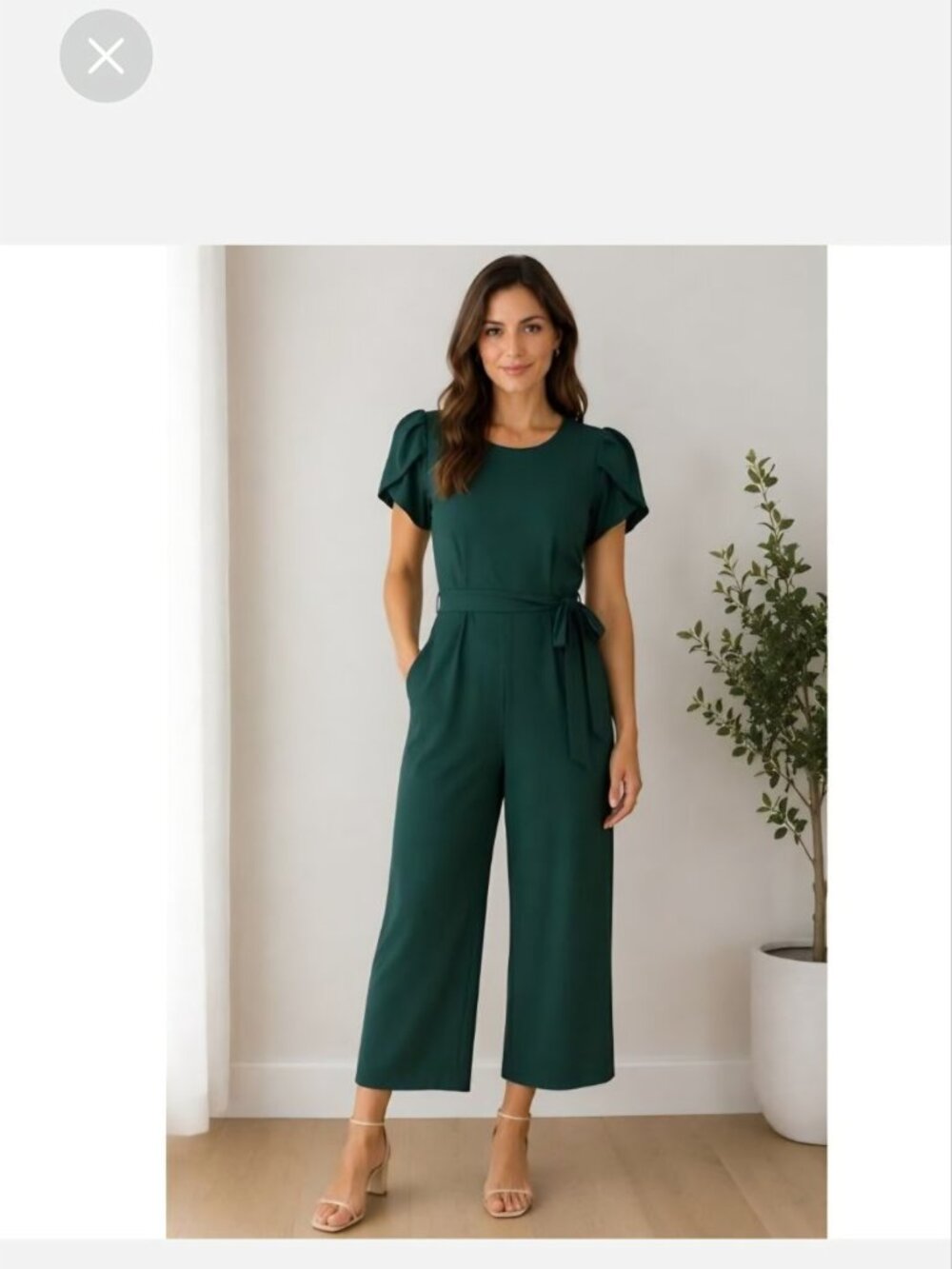 Calvin Klein Green Tulip Sleeve Belt Stretch Crop Jumpsuit Pockets, Size 14